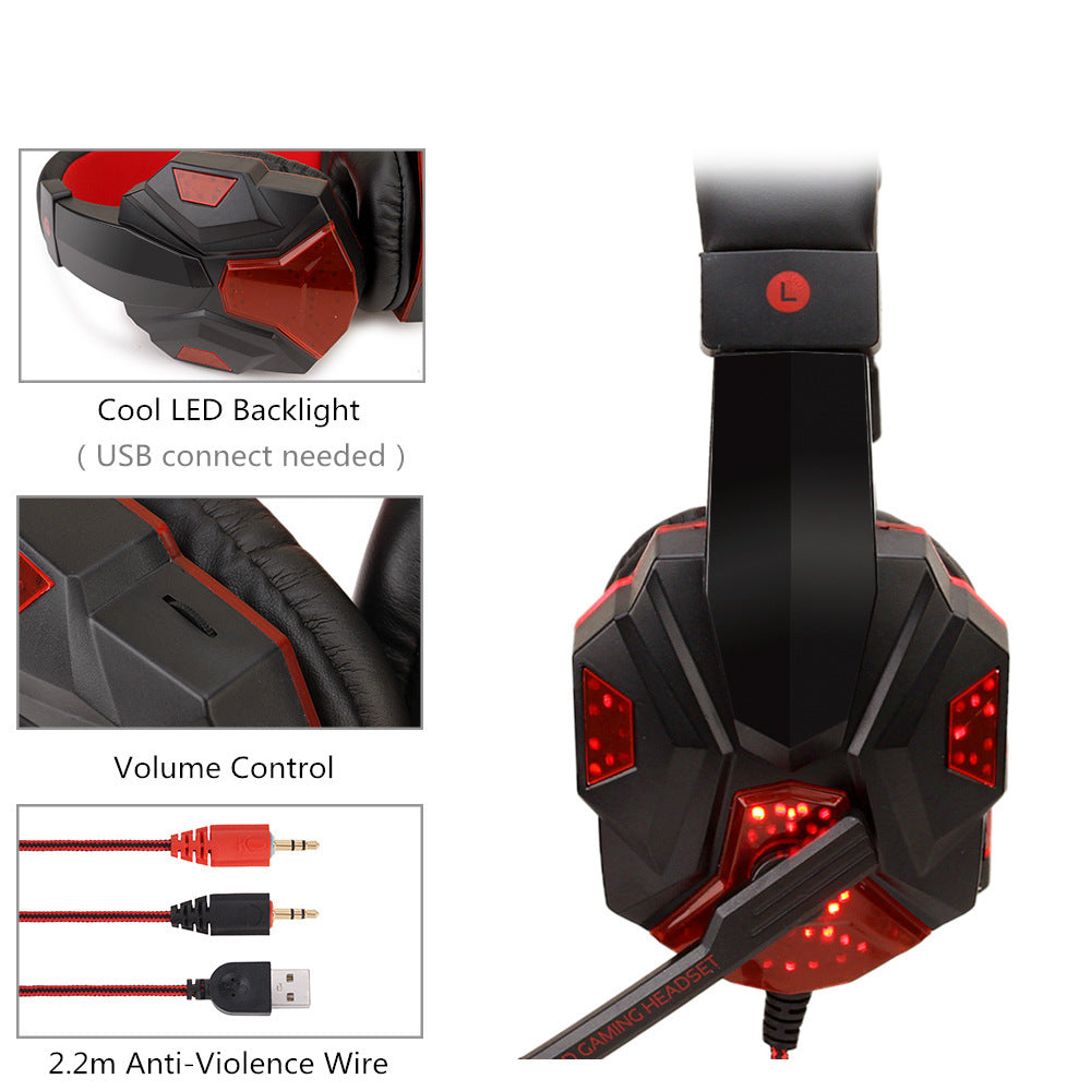 Wired Desktop Computer Gaming Headset with 7.1 Surround Sound & USB LED Lights