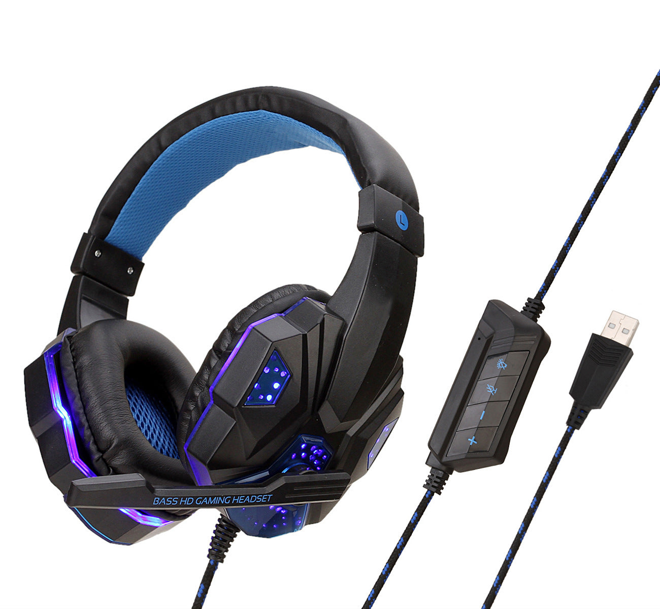 Wired Desktop Computer Gaming Headset with 7.1 Surround Sound & USB LED Lights