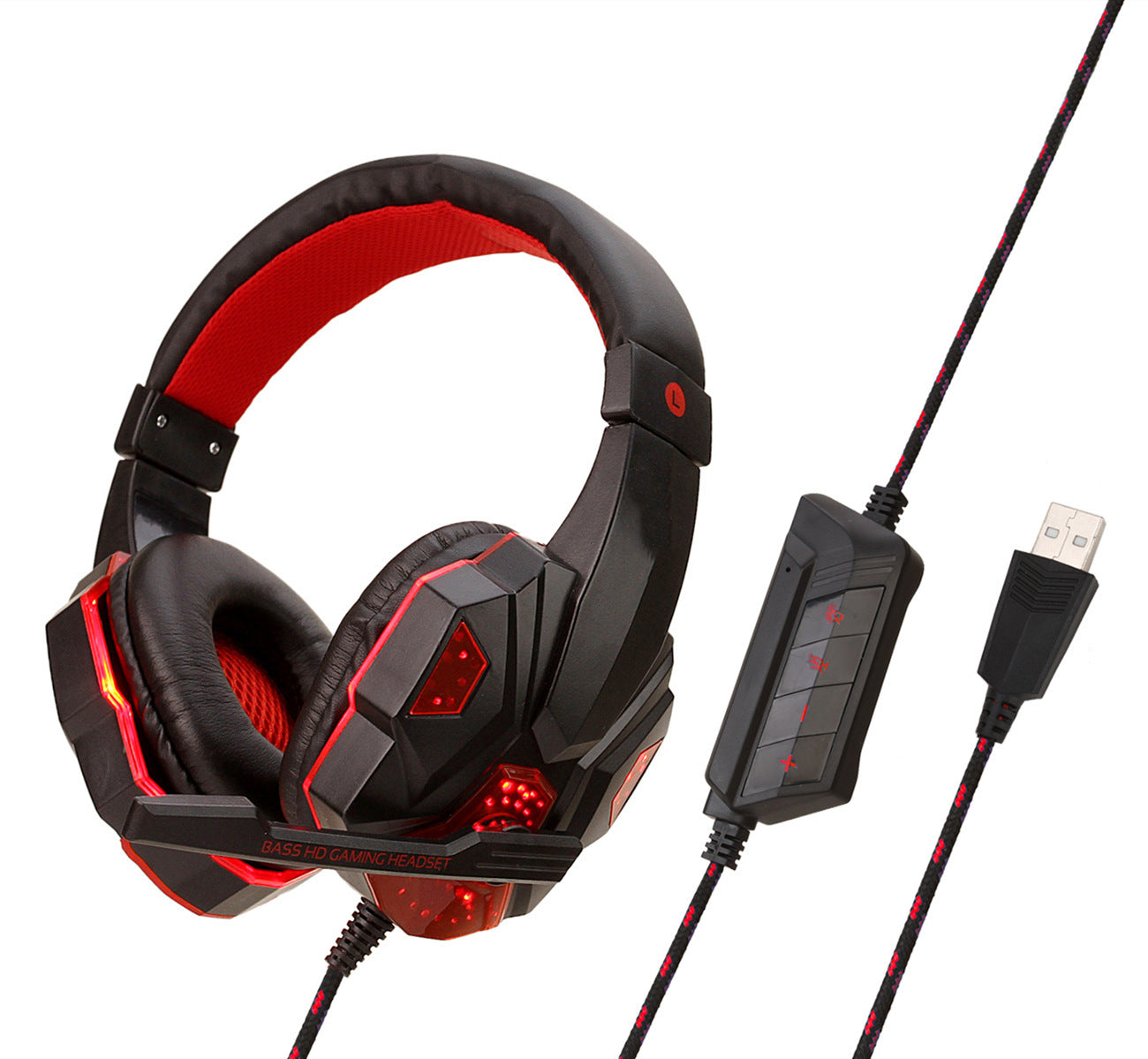 Wired Desktop Computer Gaming Headset with 7.1 Surround Sound & USB LED Lights