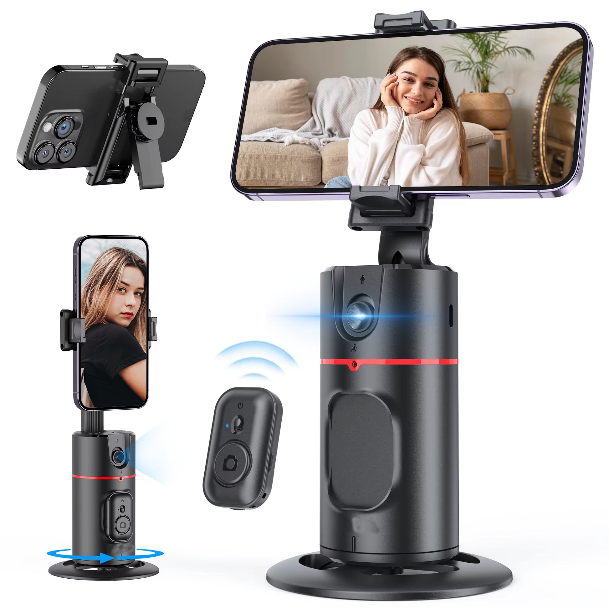 P02 Gimbal 360 Rotation AI Automatic Tracking Shooting Stabilizer Detachable Phone Clip Mini Selfie Stick Phoneholder