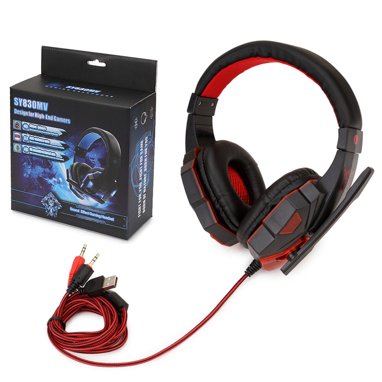 Wired Desktop Computer Gaming Headset with 7.1 Surround Sound & USB LED Lights