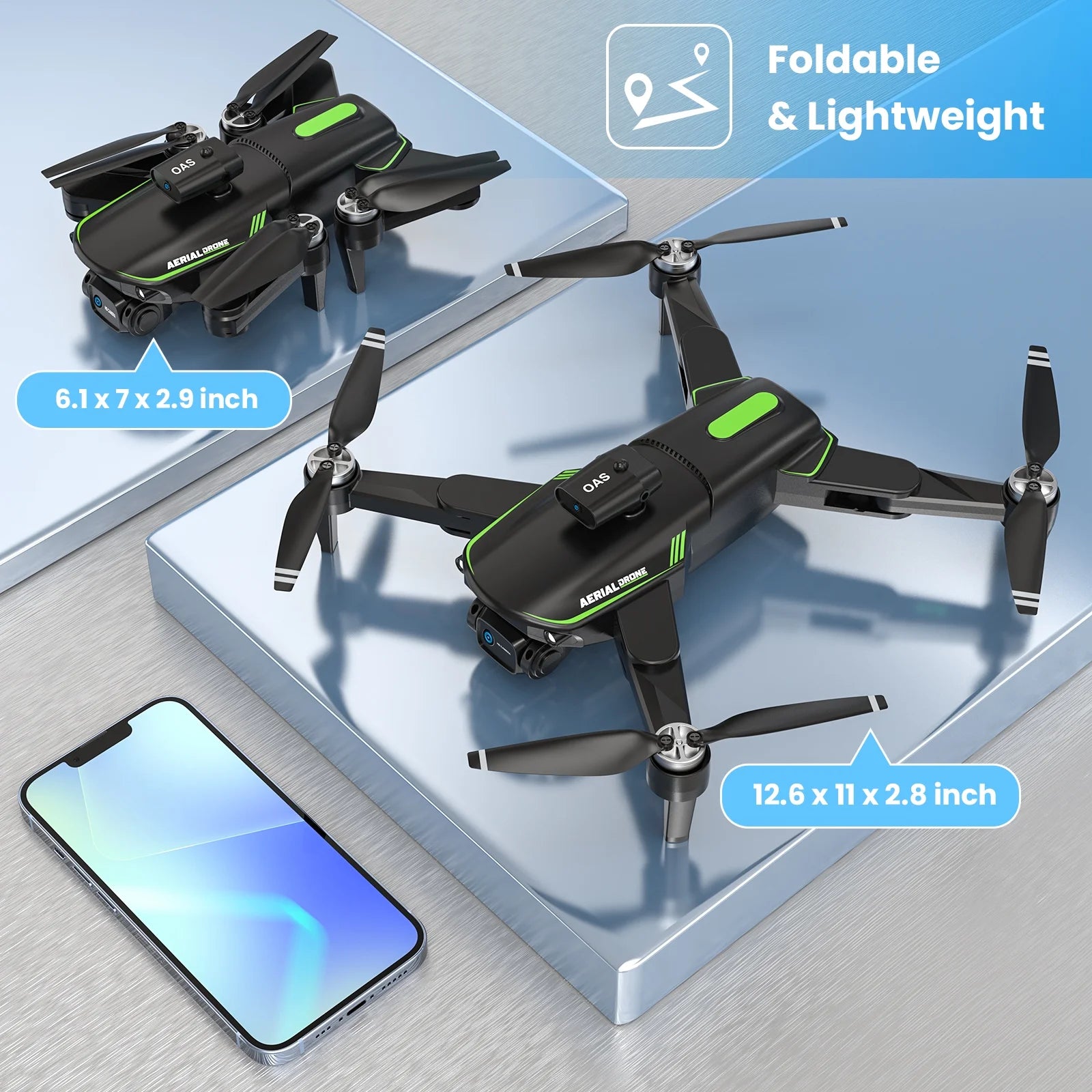 Drone with Camera 4K for Adults, Dual HD Cameras 90°Adjustable Lens, Brushless Motor, Optical Flow Positioning, Headless Mode, 12.6*11*2.8In